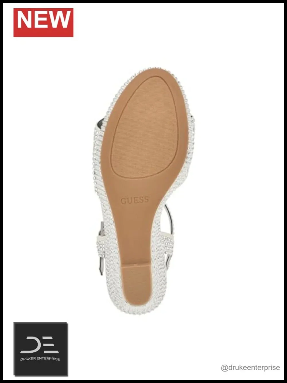 Guess Hippa Crystal Embellished Wedge Sandals Open Toe Ankle Strap